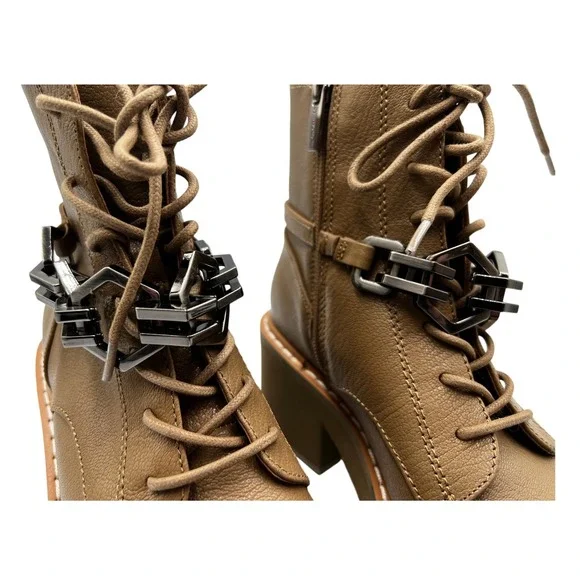 Vince Camuto Platform Combat Boots Women Size 8 Brown Excellent Chain Detail - Picture 5 of 11